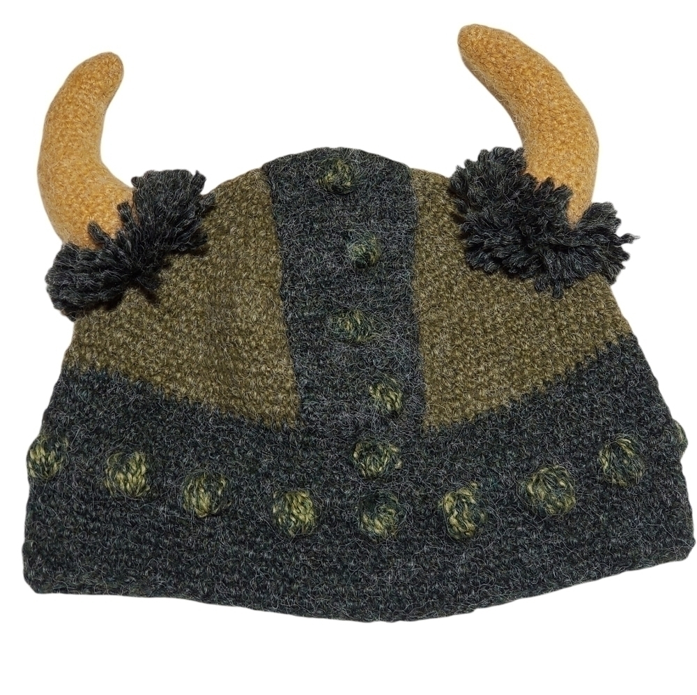 Hand Knit Horned Viking Hat